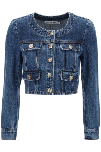 Self-portrait Decorative-buttons Denim Jacket In Blue