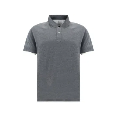 Brunello Cucinelli Silk-cotton Polo Shirt In 灰色的
