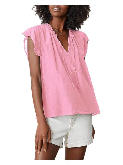 Velvet By Graham & Spencer Womens Shirred Ruffled Pullover Top In Pink