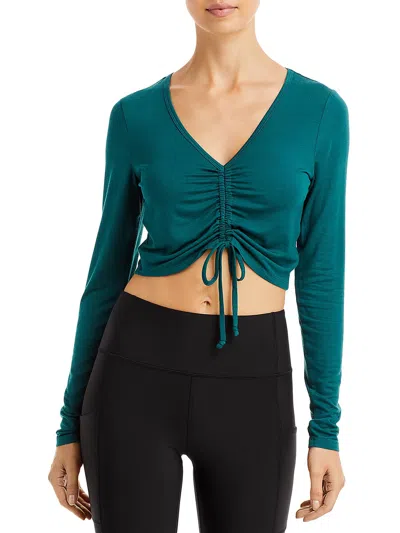 Aqua Womens Ruched Active Crop Top In Gold
