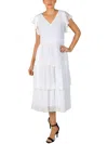 Julia Jordan Flutter-sleeve Chiffon Midi Dress In Ivory