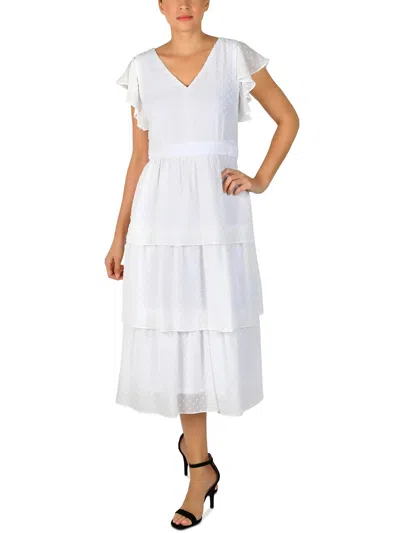 Julia Jordan Flutter-sleeve Chiffon Midi Dress In Ivory