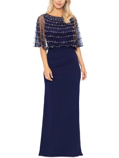 Betsy & Adam Womens Mesh Overlay Embellished Evening Dress In Blue
