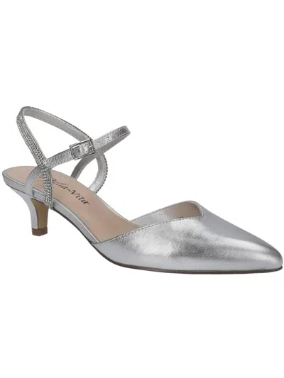 Bella Vita Katriana Womens Leather Embellished Slingback Heels In Silver