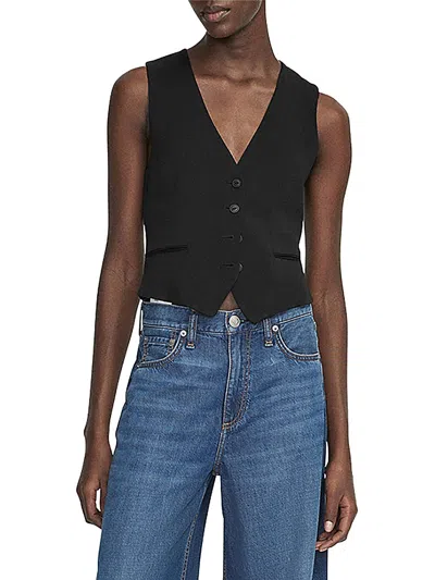 Rag & Bone Womens Vest Button-down Shell In Black