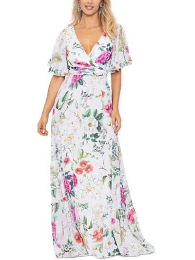 Betsy & Adam Womens Chiffon Floral Maxi Dress In White