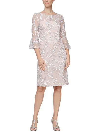 Alex Evenings Womens Sequined Short Sleeve Cocktail And Party Dress In Beige