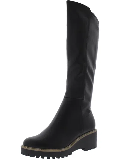 Dolce Vita Risky Womens Faux Leather Lug Sole Knee-high Boots In Black