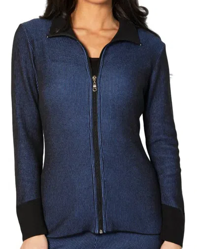 Angel Apparel Two Tone Ribbed Cardigan In Cadet In Blue