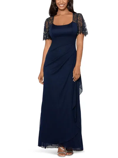 Xscape Womens Ruffled Embellished Evening Dress In Blue