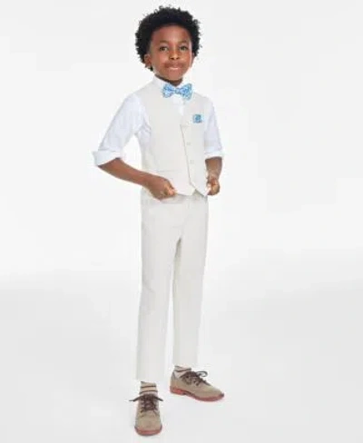 Nautica Kids' Toddler Boys Natural-linen-look Vest, Shirt, Pants, Bowtie And Pocket Square, 5 Piece Set In Light Khaki