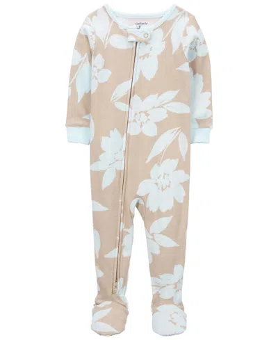 Carter's Baby Girls One Piece Floral 100% Snug Fit Cotton Footie Pajamas In Brown