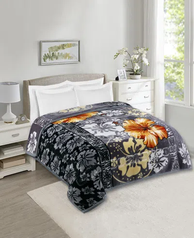 Nestl Printed Faux Mink Weighted Bed Blanket, 12 Lbs, King In Gray,orange Flower