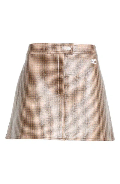 Courrèges Re-edition Checked Print Vinyl Mini Skirt In Brown / White