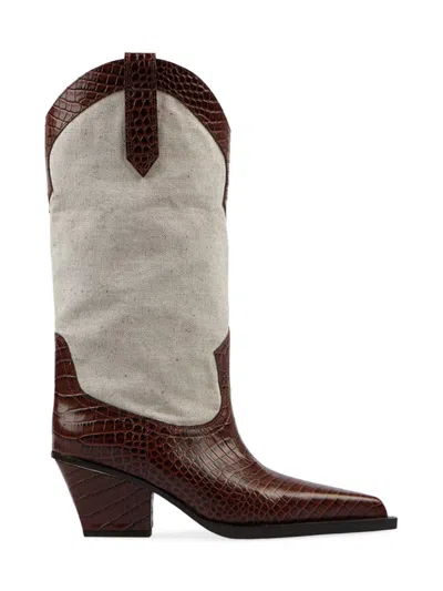 Paris Texas Rosario Leather-trimmed Canvas Western Boots In Brown