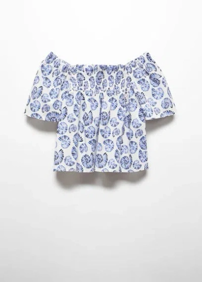 Mango Kids' Ruched Printed Blouse Blue