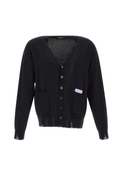 Dsquared2 Fluo Trim Wool And Cashmere Cardigan In Black