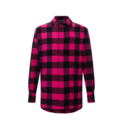 Palm Angels Flannel Cotton Blend Shirt In Pink