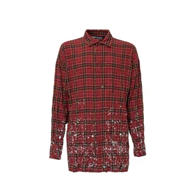 Palm Angels Paint Splatter Check Shirt In Red