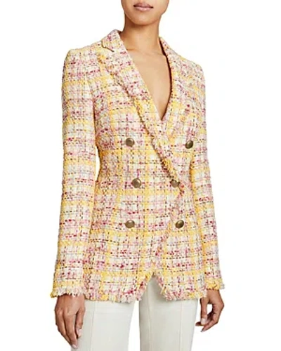 Santorelli Saba Double-breasted Fringe-trim Tweed Jacket In Petal Pink