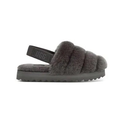 Ugg Super Fluff Womens Shearling Cozy Slingback Slippers In Grey