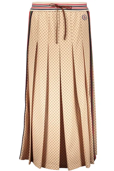 Gucci Printed Pleated Skirt In Beige