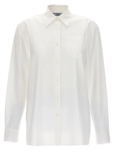 Prada Pleated Logo-jacquard Shirt In Bianco