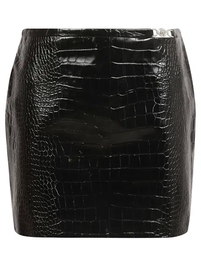 Versace Croc-embossed Patent Leather Mini Skirt In Black
