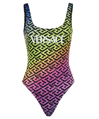 Versace One-piece Swimsuit With Logo In Multicolor