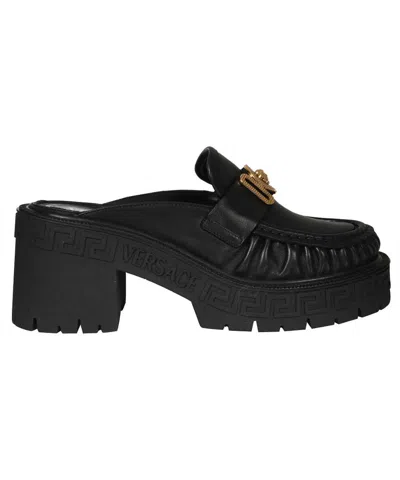 Versace Leather Mules In Black