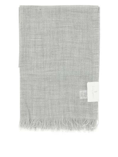 Brunello Cucinelli Knitted Fringed Edge Scarf In Grey