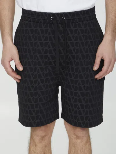 Valentino Toile Iconographe Cotton Bermuda Shorts In Black