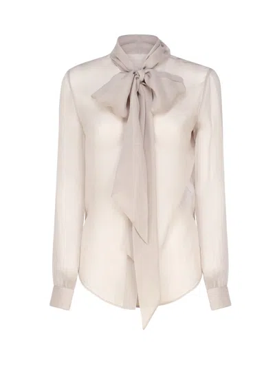 Saint Laurent Silk Lavallière Collar Shirt In Nude