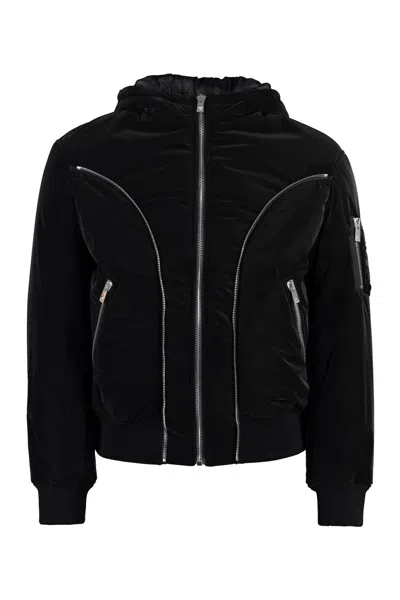 Versace Hooded Nylon Jacket In Black