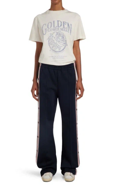 Golden Goose Star Wide-leg Side Tape Joggers In Dark Blue/ Papyrus