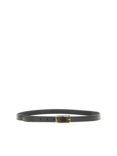 Saint Laurent New Cassandre Buckle Belt In Black