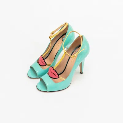 Pre-owned Gucci Blue Patent Leather Molina Sandals, 37