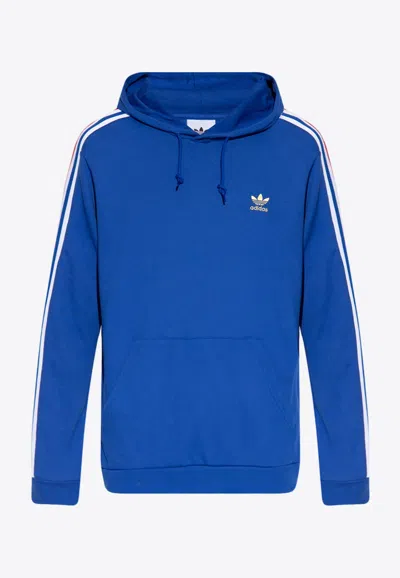 Adidas Originals 3-stripes Logo Hooded Sweatshirt In Blue