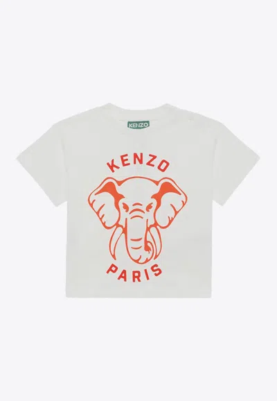 Kenzo Babies Elephant Print Logo T-shirt In White