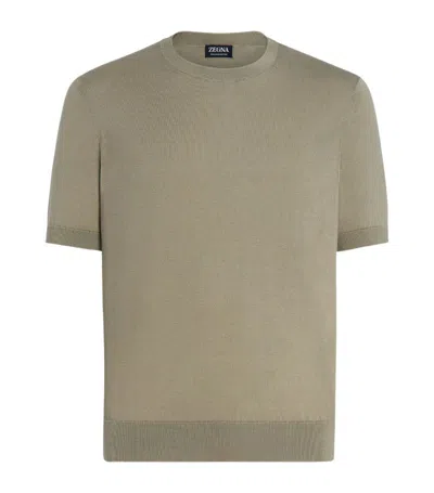 Zegna Cotton Crew-neck T-shirt In Olive Green