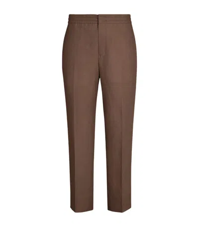 Zegna Linen Elasticated Trousers In Brown