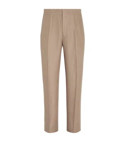 Zegna Oasi Linen Straight Trousers In Neutrals
