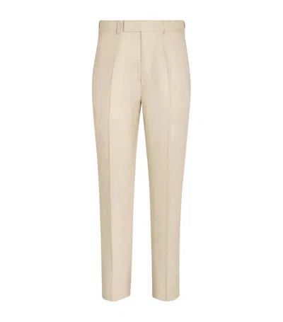 Zegna Oasi Linen Straight Trousers In Neutrals