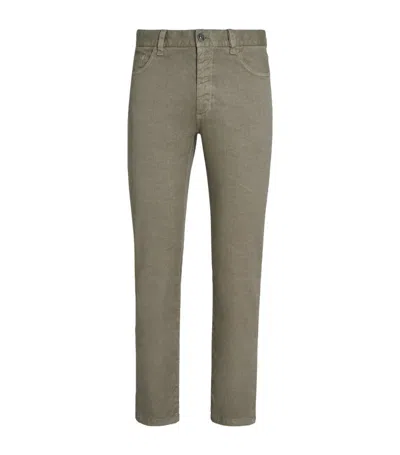 Zegna Linen-cotton Roccia Slim Jeans In Green