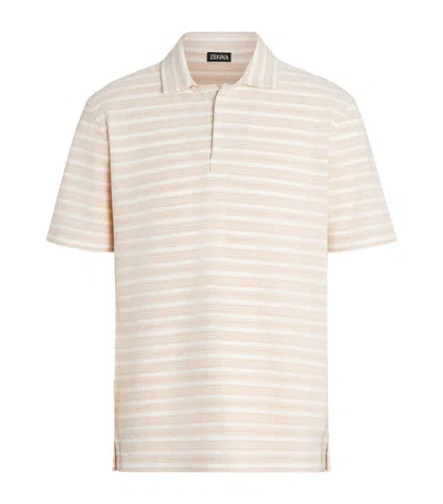Zegna Cotton Striped Polo Shirt In 粉色