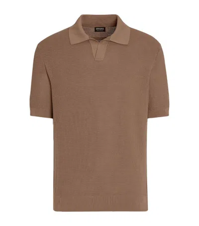 Zegna Premium Cotton Polo Shirt In Light Brown