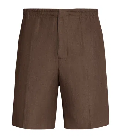 Zegna Oasi Linen Shorts In Brown