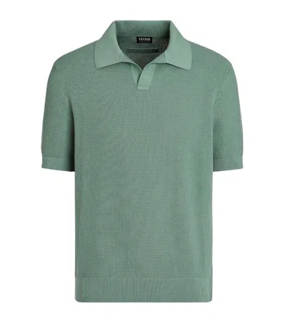 Zegna Premium Cotton Polo Shirt In Sage Green
