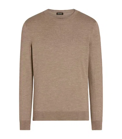 Zegna Silk-cashmere-linen Sweater In Brown