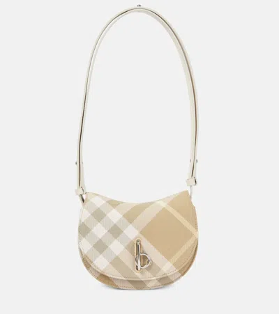 Burberry Rocking Horse Leather-trimmed Crossbody Bag In Beige